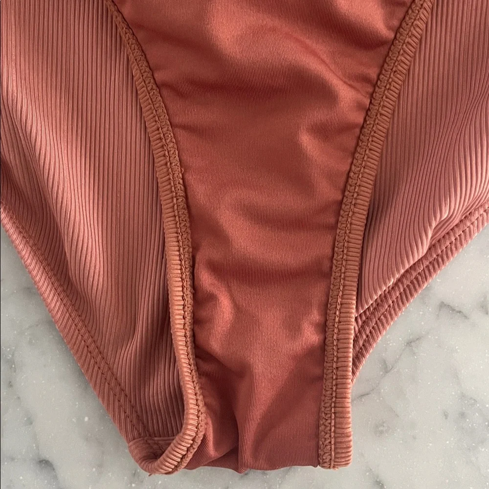 Simons Rusty Rose High-Waist Ruched Bikini Bottom - Picture 6 of 6